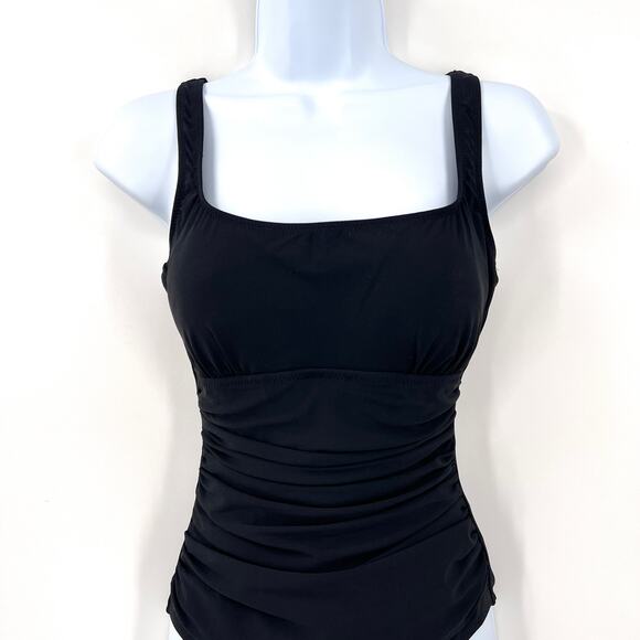 PROFILE BY GOTTEX One Piece Swimsuit Womens 8 Black Square Neck Ruched New - Picture 3 of 15